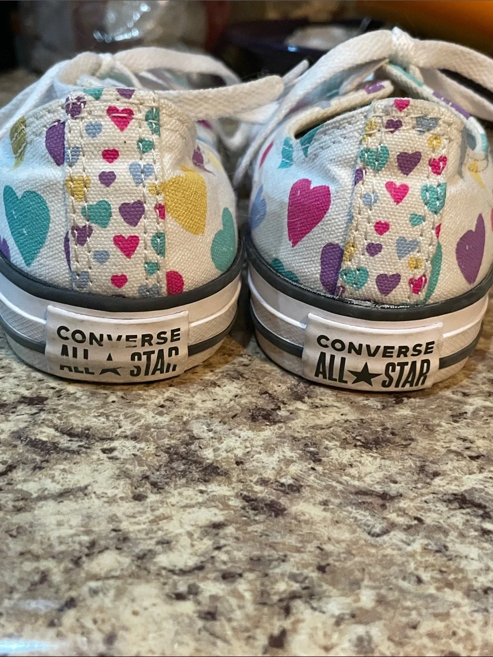 Converse Kids White Canvas Sneakers with Multicolor Hearts